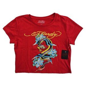 Ed Hardy Women’s Red Size Large Chinese Winged Dragon Graphic Print Crop Top NWT